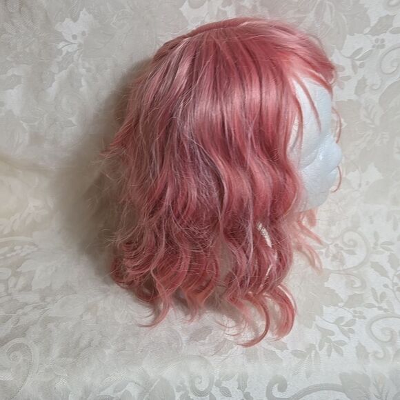 Pink Shaggy Medium Length Synthetic Wig With Bangs - Picture 2 of 5